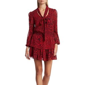 Generation Love Solange Ruffle Dress Red Leopard Print Size Medium NWT